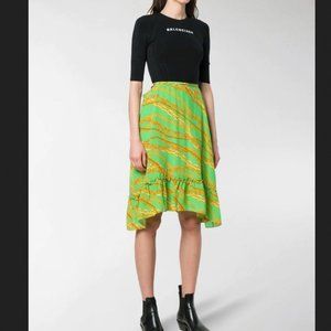NWT sz 8 Balenciaga Green flare Chain print dress